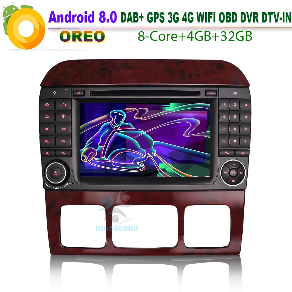 DAB+ Android 8.0 Autoradio GPS Sat Navi WiFi 3G Radio RDS OBD Bluetooth BT DVD USB SD DVR For Mercedes S/CL W220 W215 S500 CL600