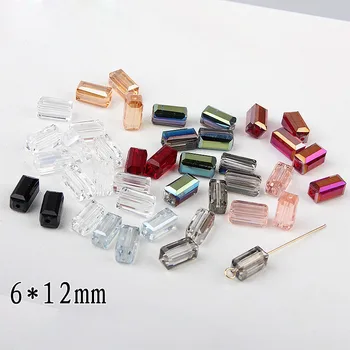 

2017 New Style 50pcs/lot Colorful Straight hole rectangular glass crystal beads Fashion Beaded Diy Jewelry Earring Pendant Charm