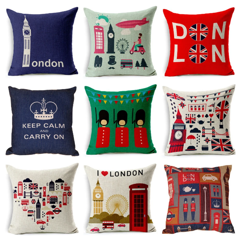 

YWZN British Style Decorative Pillowcase England London Printing Throw Pillow Case Pillow Cover kussensloop almohada