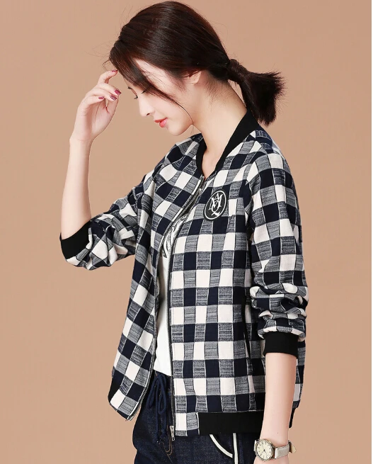 Jacket 2018 Spring New Plaid Jacket Short Jacket Loose Long Sleeve Baseball Wear High Quality Female Student Jacket