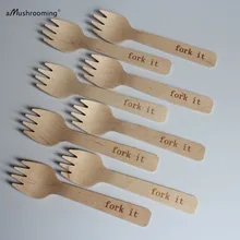 1000 Персонализированные небольшой Sporks Деревянные Одноразовые вечерние вилки пользовательские Сельский свадебные принадлежности