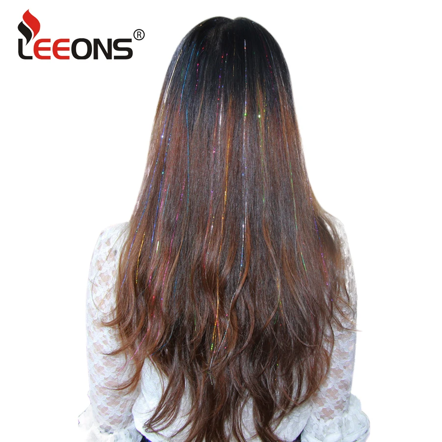 Leeons color ful Sparkel блестящий эффект прямые синтетические волосы для наращивания