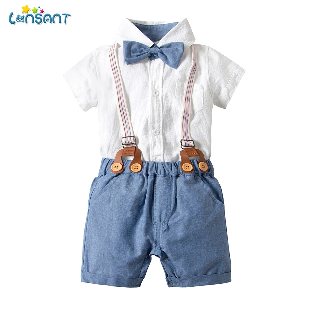 

LONSANT Baby Boys Gentleman Clothes Set Newborn Summer Formal Clothing Suit For Toddler Bow Wedding Birthday Strap Shorts Suits