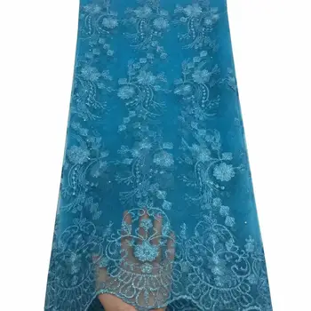 

Sky Blue French Net Lace Fabric 2018 Latest African Fabric Beautiful Stones Mesh Embroidery Mesh Tulle Lace Fabric For wedding