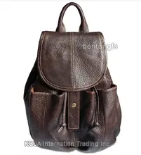 Mode femmes en cuir sac à dos femmes sac à dos pour adolescent filles sac d’école en cuir Véritable femelle cordon sac bagpack Brun