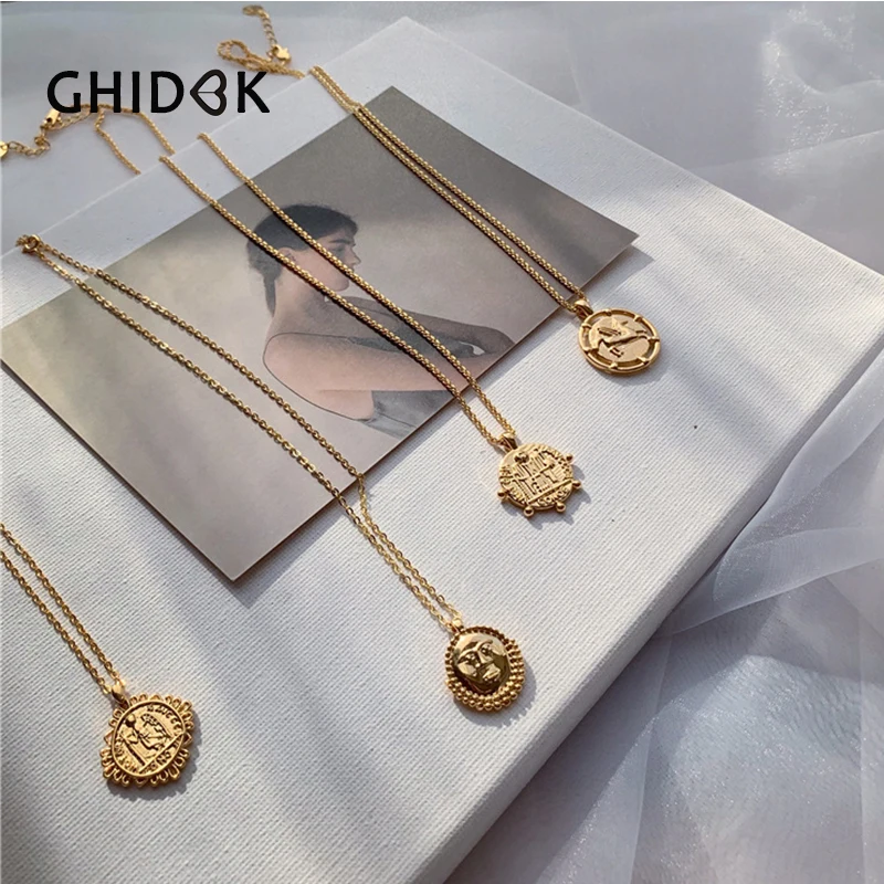 GHIDBK винтажная древняя монета дисковые Чокеры с подвеской ожерелья для женщин