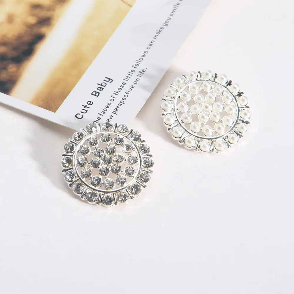 

25mm round rhinestone pearl button with shank 10PCS(BTN-5734)