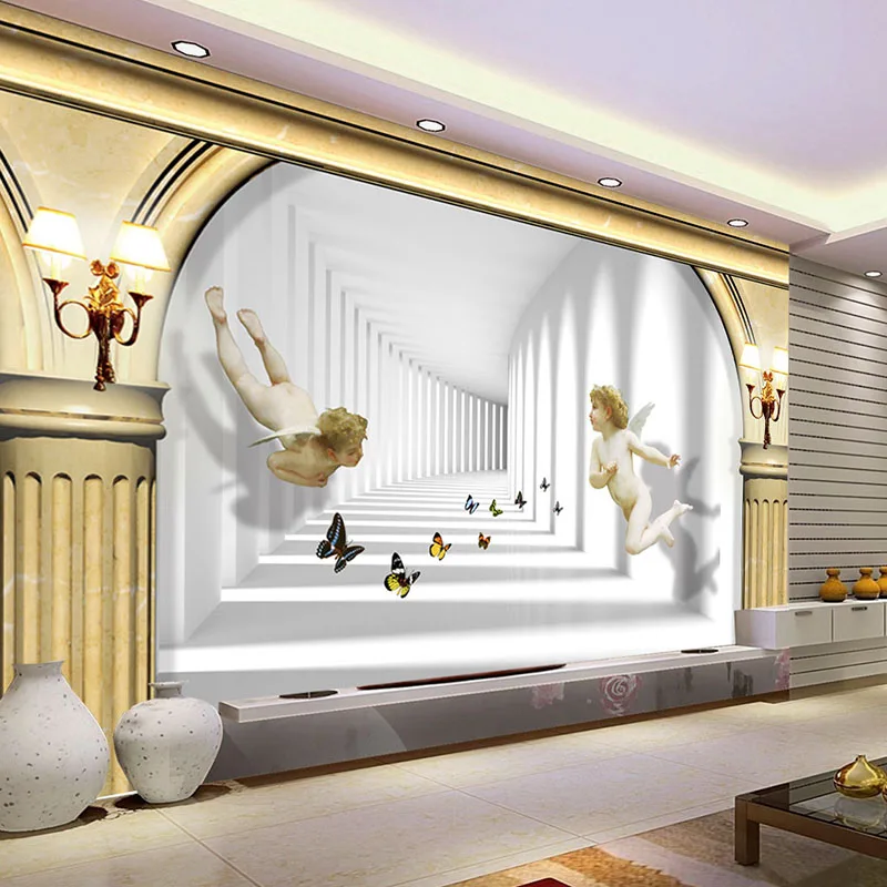

Custom Photo Wallpaper 3D Stereo Roman Column Space Angel Butterfly Wall Mural European Style Living Room Hotel Backdrop Decor
