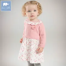 DBZ7254 dave bella/весеннее трикотажное платье для маленьких девочек; модное праздничное платье с цветочным рисунком для дня рождения; одежда для малышей