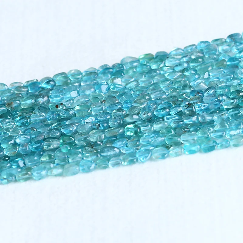 

High Quality Natural Genuine Blue Apatite Fluorapatite Nugget Free Form Fillet Irregular Pebble Beads Fit Jewelry 15" 05290