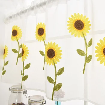 

1 PCS Rod Pocket Sunflower Half Curtain for Living room Kitchen Door Window Partition Short Length Roman Drapes Home Decor DL186