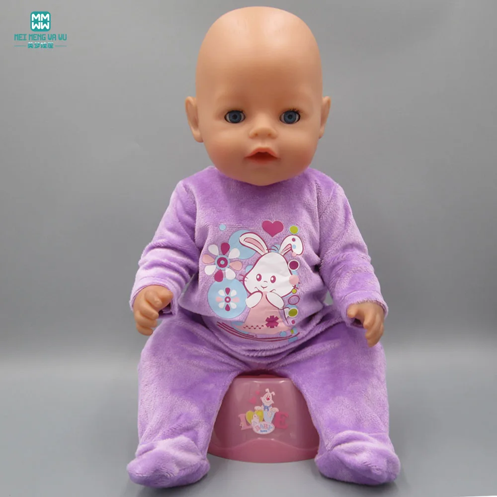 Baby Born Doll Clothes dress Fit 43cm Zapf Baby Born Doll Purple plush crawling one-piece Clothes Baby Born Doll Clothes dress Fit 43cm Zapf Baby Born Doll Purple plush crawling one-piece Clothes