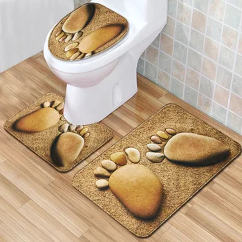 

The Ankle Anti Slip Bath Mats Bathroom Carpet 3 Piece Toilet Mat Set Cobblestone Water Absorption Doormat for Home Decor