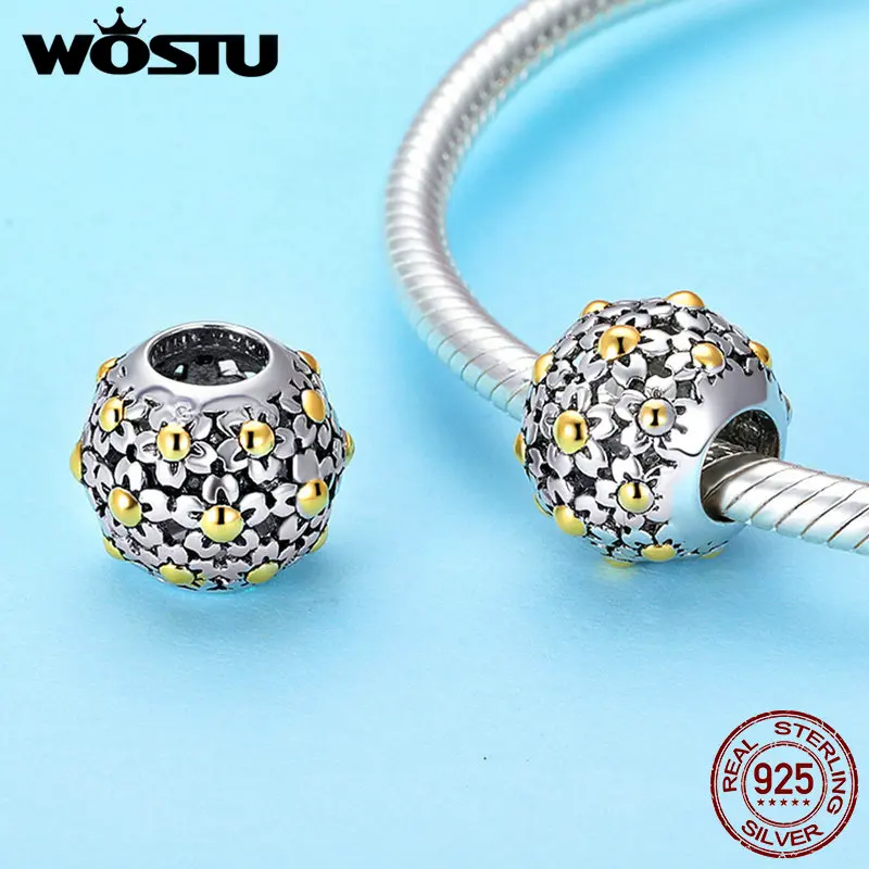 

WOSTU High Quality 925 Sterling Silver Full Of Daisy Charm fit Original DIY Bead Bracelet S925 Jewelry Accessories Making BKC717