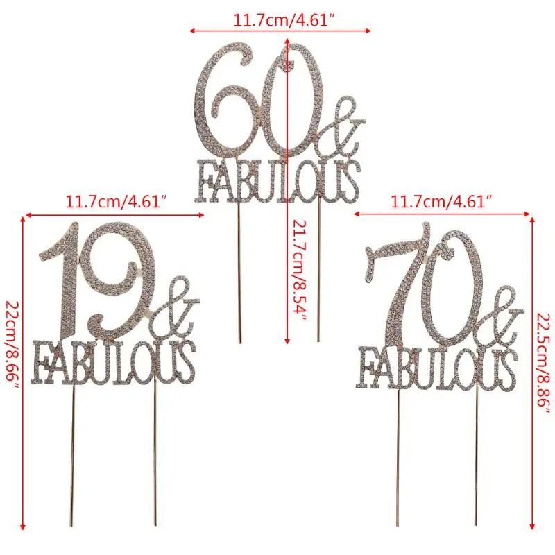 С золотым блеском 19 60-70& Сказочный торт Топпер вывеска 19/60/70th дня рождения, свадьбы, годовщины вечерние украшения поставки торт Декор