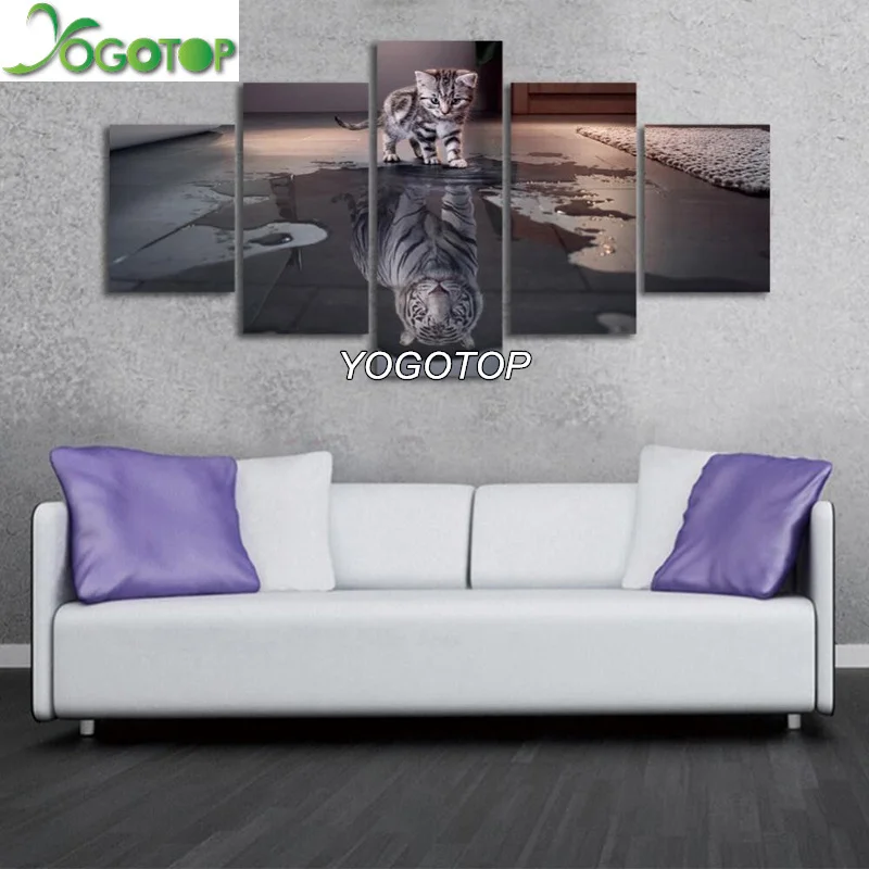 

YOGOTOP DIY Diamond Painting Cross Stitch Needlework 5D Diamond Embroidery Full Diamond Set Decorative Tiger cat 5pcs/set ML007