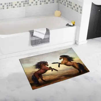 

Two Bay Stallion with Long Mane Rearing Up Bath Mat Soft Bathroom Rugs Non-slip Rubber0 20 W X 32 L Inches