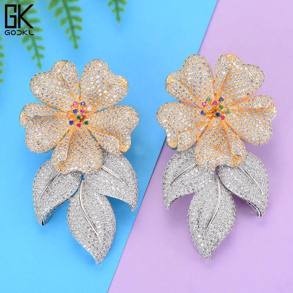 

GODKI 63MM Luxury Flower Leaves Nigerian Long Dangle Earrings For Women Wedding Zircon Crystal CZ African Bridal Earrings 2018