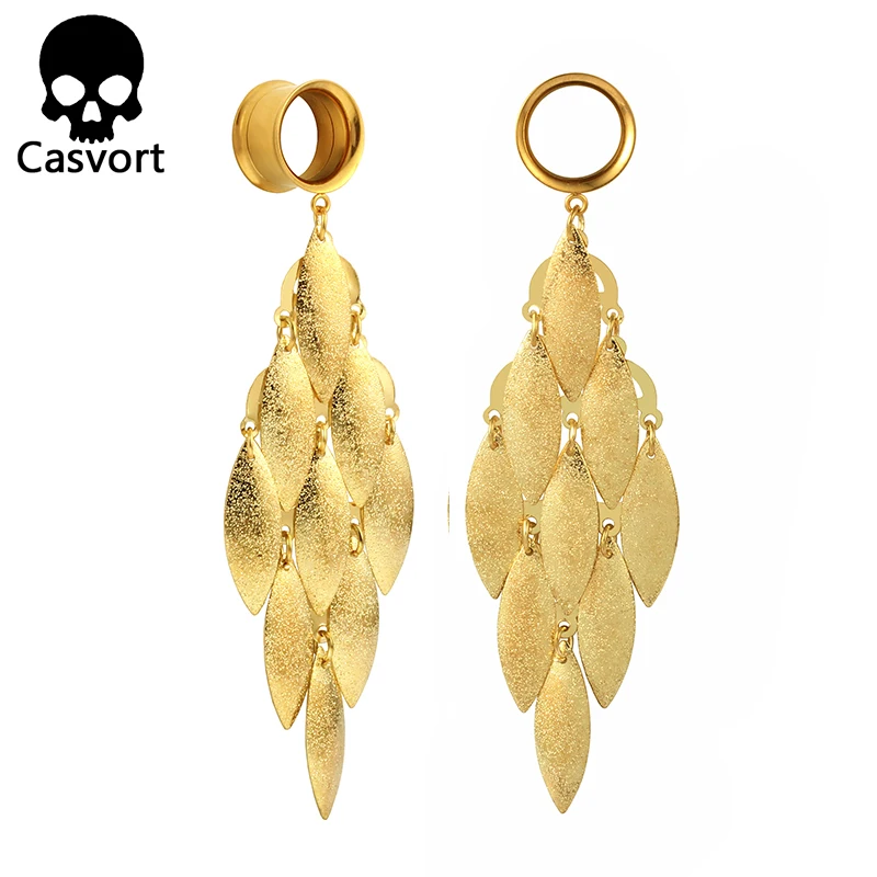 Casvort Новое поступление нержавеющая сталь винт капли воды листья беруши ювелирные изделия для тела туннели пара 2 шт./лот