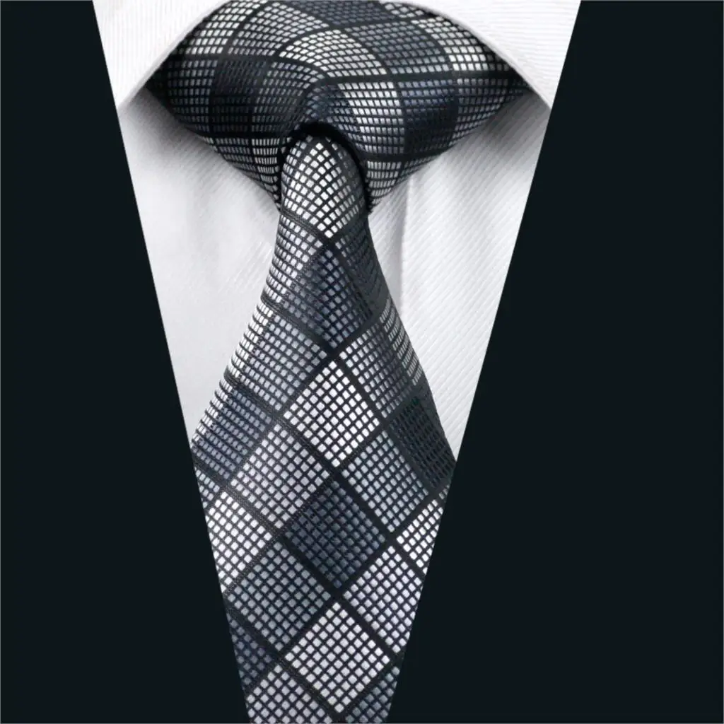 Dh-1017 Для мужчин S шелковый галстук черный плед vnecktie шелк жаккард Галстуки для Для мужчин Бизнес Свадебная нарядная одежда, Бесплатная