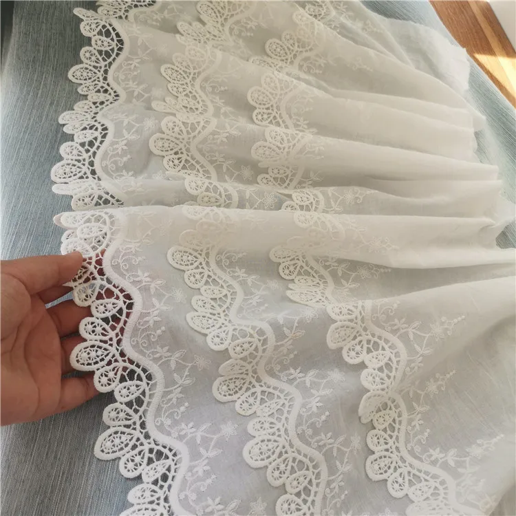 Lace fabric,lace garment accessories,lace sewing supplies,lace accessories,lace sewing accessories Three/Two Layer Embroidered Lace Trim 100% Cotton Cloth 36/23cm 3yards/lot