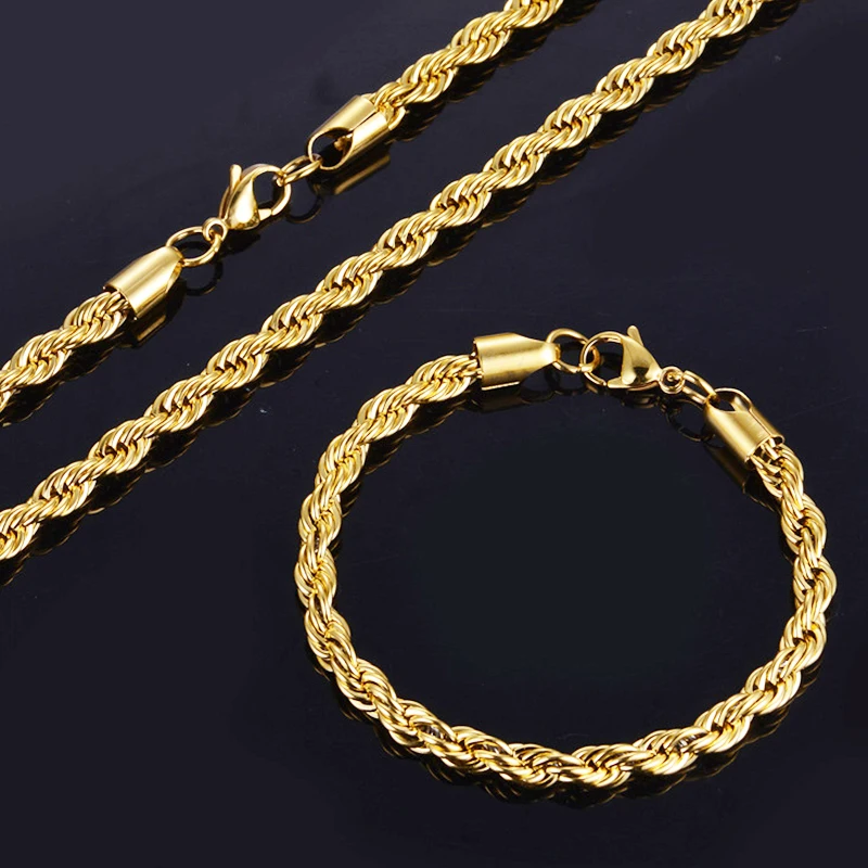 

Men Women Hip Hop Rapper's Twisted Chain For Men Gold Color Thick Hippie Rock Rope Link Bracelet Hot Fashion Jewelry