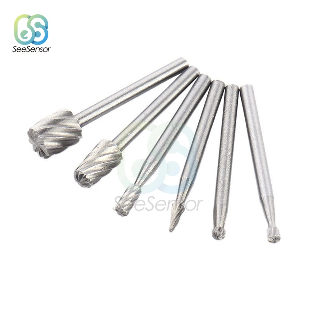  6Pcs/set HSS Dremel Rotary Tool Mini Drill Bits Burr Set Dremel Tools for Woodworking Carving Tools