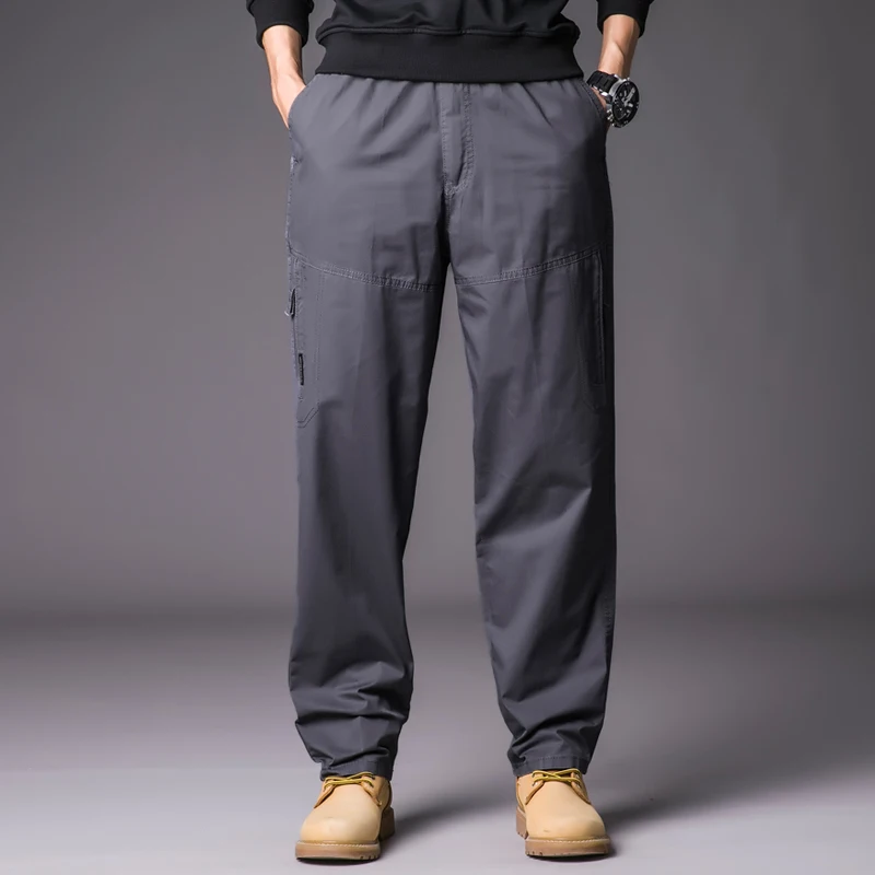 

Autumn and winter large size pants men loose straight casual pants sports overalls men multi-pocket trousers cotton