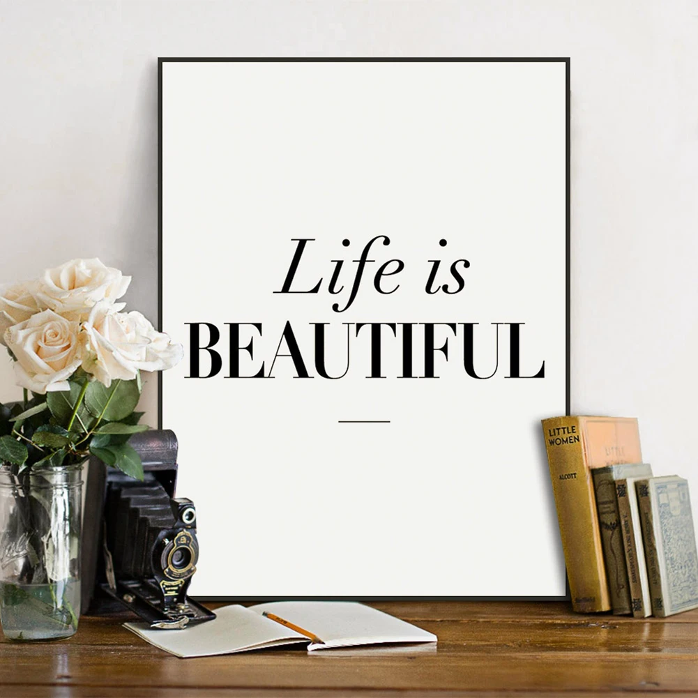 

Nordic Decoration Life is Beautiful Wall Art Canvas Poster and Print Canvas Painting Decorative Picture for Living Room Decor