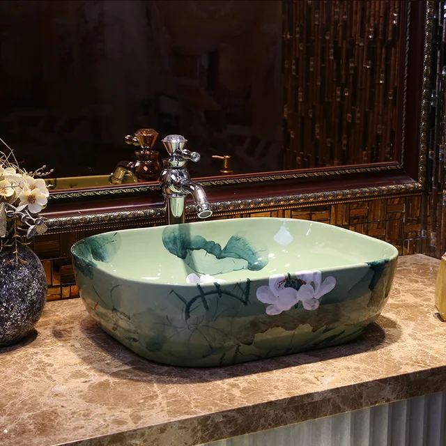 Online Shop Europe Vintage Style Ceramic Bowl Sinks Blue Counter Top Cool Bathroom Countertop Height Painting Online Shop Europe Vintage Style Ceramic Bowl Sinks Blue Counter Top Cool Bathroom Countertop Height Painting