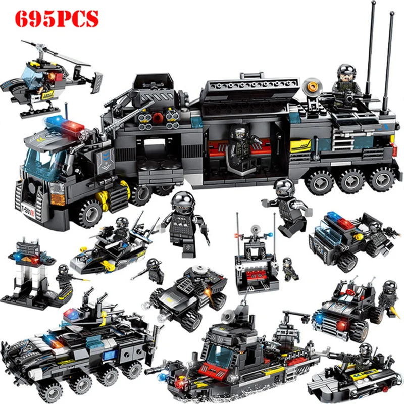 

695+pcs Technic Move Police Station Building Blocks Toys Compatible Legoed City Special SWAT Weapon Truck Bricks Toys For Child
