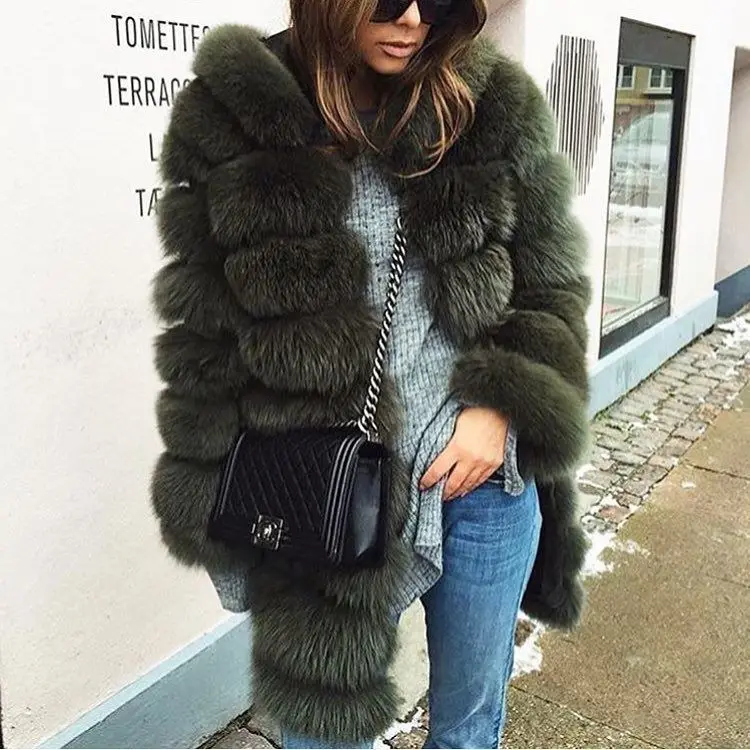 

Winter 2019 New Collection Real Fox Fur Coat with Hood Women Fashion British Style Natural Fur Coat Luxury Custom Long Coat