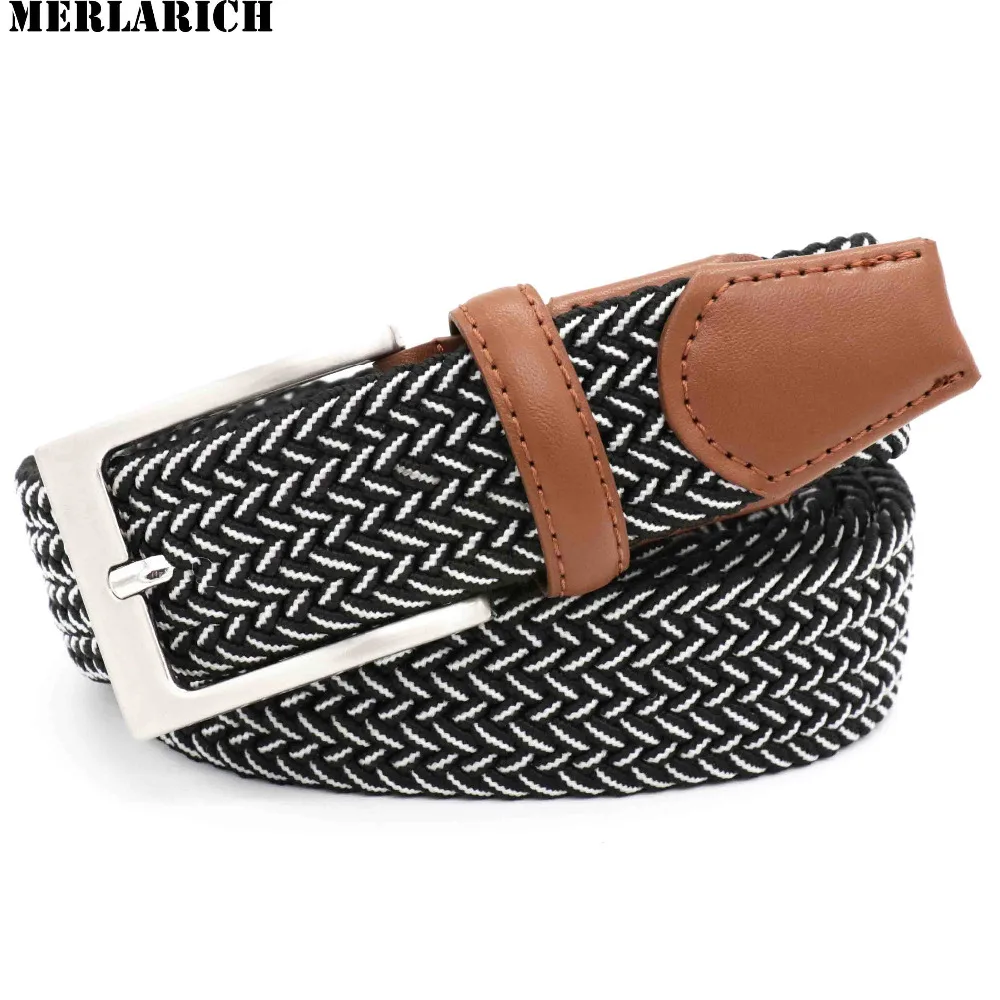 Elastic Belts For Men Knitted Woven Braided Fabric Stretch Belts Leather for Women Freeshipping