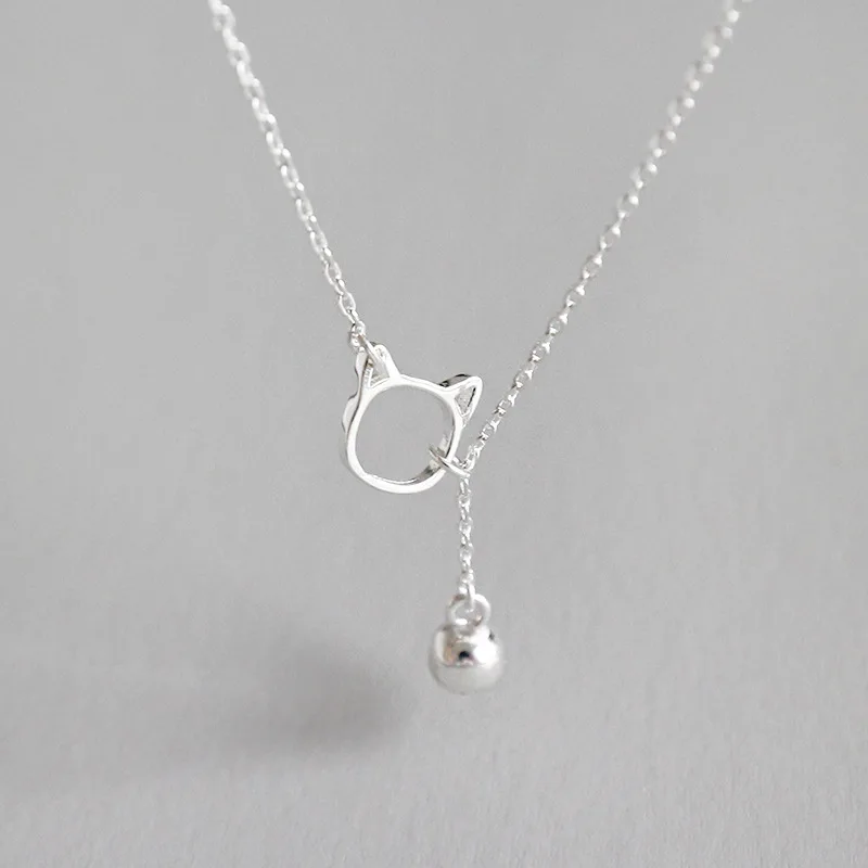 

925 Sterling Silver Necklaces Cat Bell Pendant Necklace Clavicle Statement Jewelry for Women Fine Jewelry WDN014
