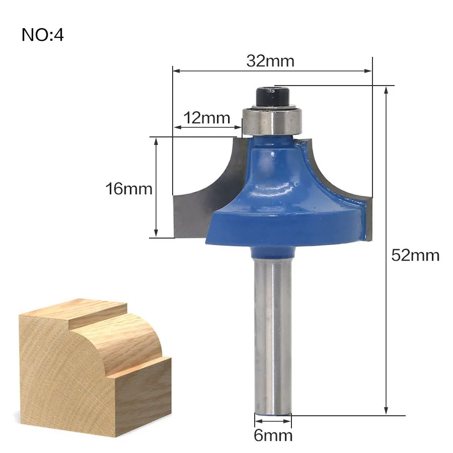 1 шт. 6 мм хвостовик древесины фрезы прямой концевой фрезы триммер очистки заподлицо отделка угловая круглая бухта коробка биты инструменты фрезы - Длина режущей кромки: NO4