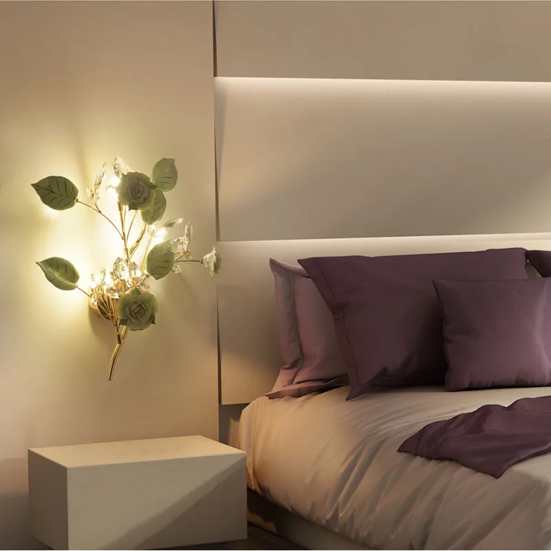 Садовый цветок Настенный Современный минималистичный керамический лестничный светильник светодиодный прикроватный светильник для спальни Гостиная ТВ фоновая настенная лампа