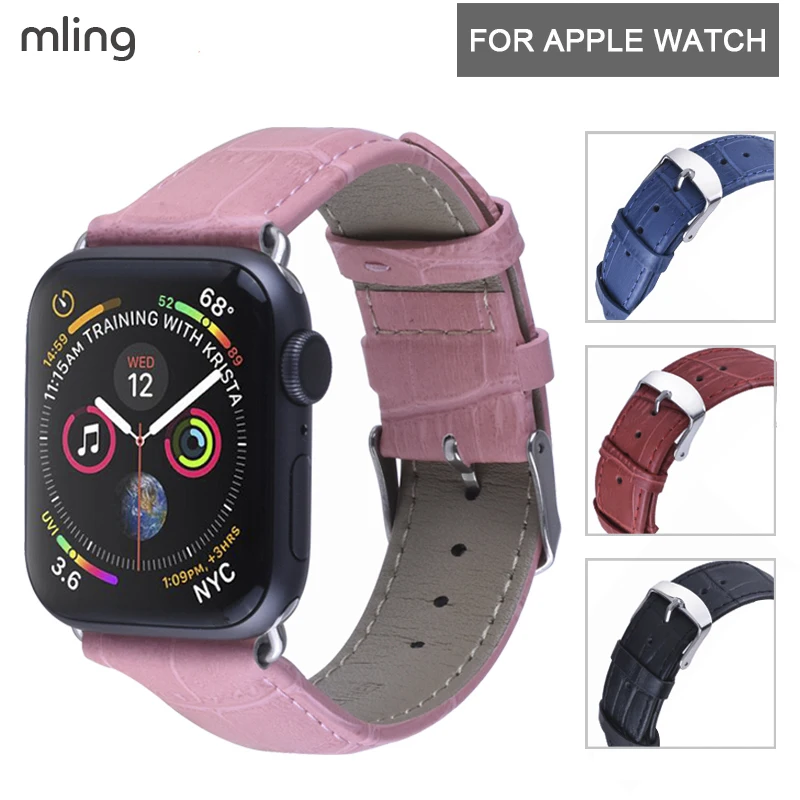 Ремешок Mling из натуральной кожи для Apple Watch Band 3 2 1 38 мм 42 мм сменный ремешок для iWatch 4 40 мм 44 мм браслет для наручных часов