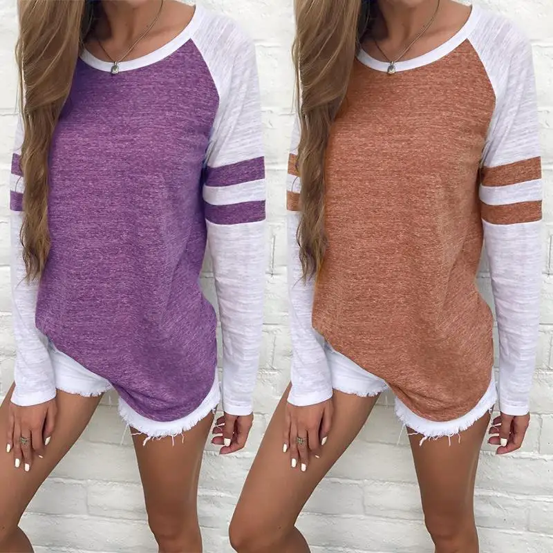 Женская футболка с длинным рукавом круглым вырезом и полосками|fashion t shirt|t shirtlong