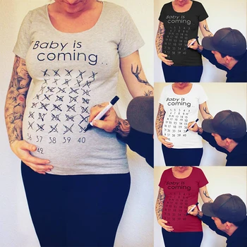 

4 Colors Women Maternity Short Sleeve Baby Is Coming Print Tops T-shirt Pregnancy Clothes Pregnant Women Short Sleeves S~XL