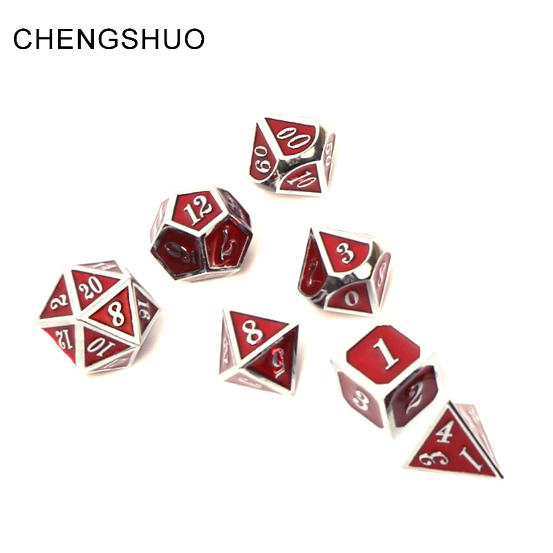 

Chengshuo rpg dice metal sets dnd polyhedral dungeons and dragons Zinc alloy table games dices digital pattern d20 6 8 10 12 red