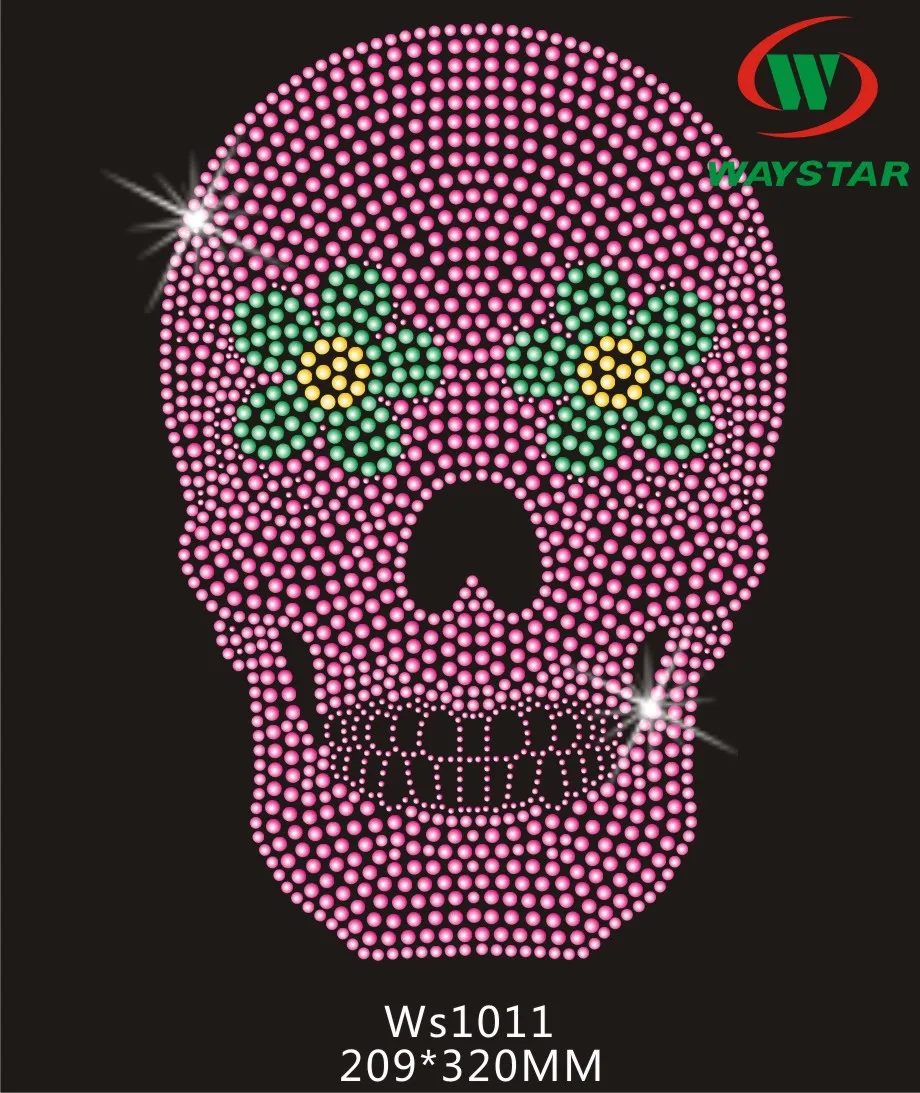 Wholesale Rhinestone Transfers Iron On Hot Fix Skull design WS1011in