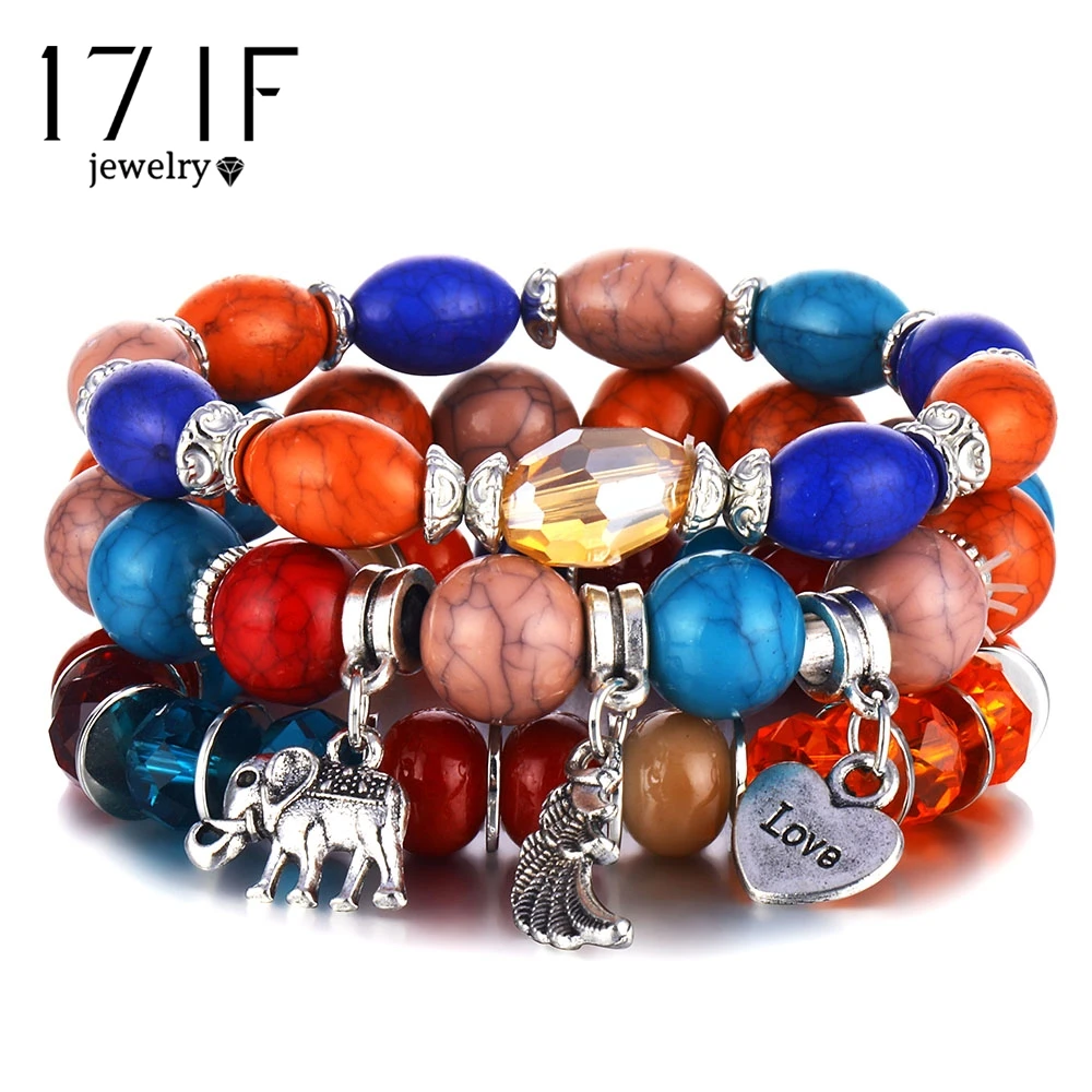 

17IF Vintage Elephant Charms Bracelet Set For Women Men Bohemian Statement Bracelets Bangles Pulseira Feminina Jewelry Gift 2019
