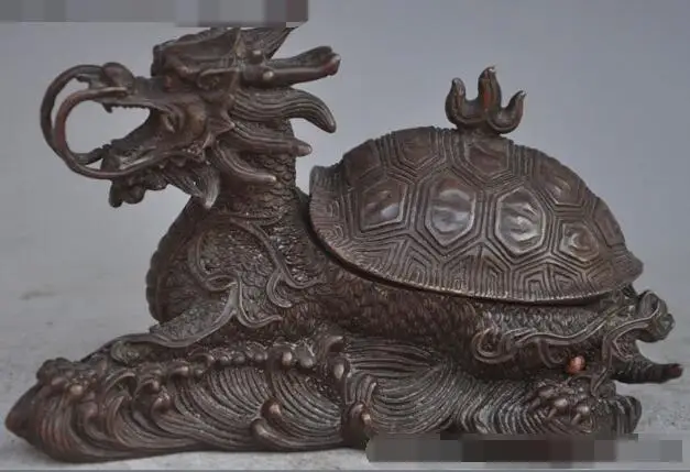 

S01276 7"chinese fengshui bronze Dragon turtle Tortoises statue incense burner Censer B0403