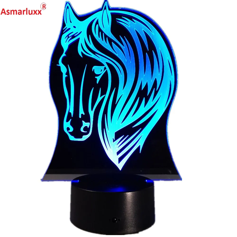 Лошадь 3D лампа пони 7 цветов изменения привели USB Акриловые Малый ночник крытый атмосфера лампа для детей Игрушечные лошадки и подарки