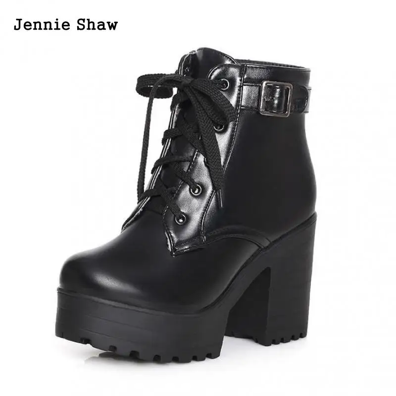 

Lace Up Thick Bottom High Heel Shoes Cosplay Boots Women Black White Boot