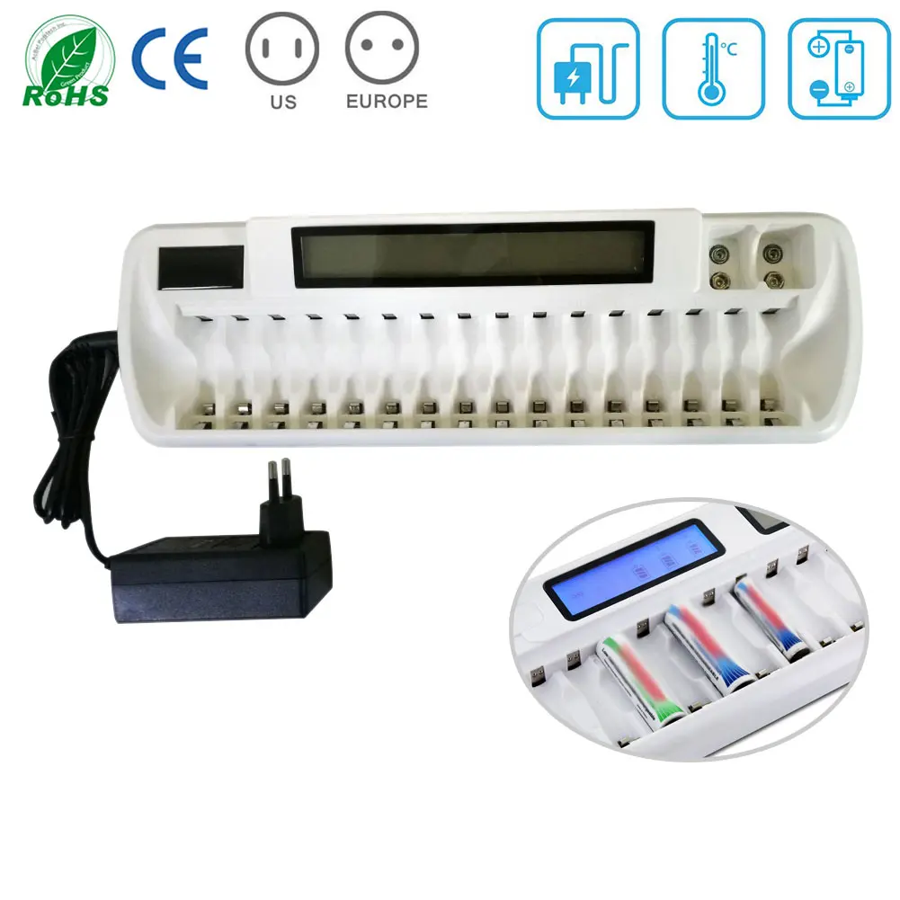 16 слотов LCD Смарт зарядное устройство bay зарядные устройства для AA AAA Ni MH Cd