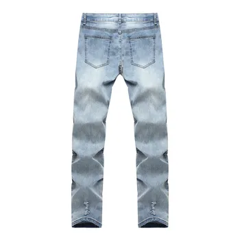 

Scratched Men Jeans Pleated Denim Pants Motocycle Jean Homme