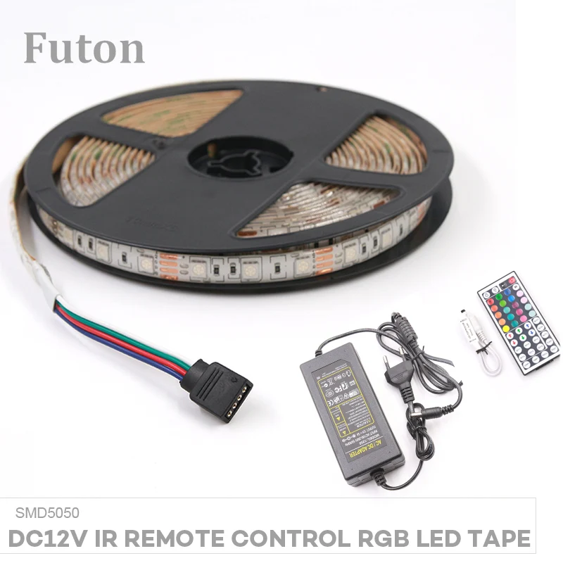 

5m DC12V IR Remote Control RGB LED Light Strip With Adapter SMD5050 Waterproof Flexible Tape For TV Backlight,Wardrobe Light
