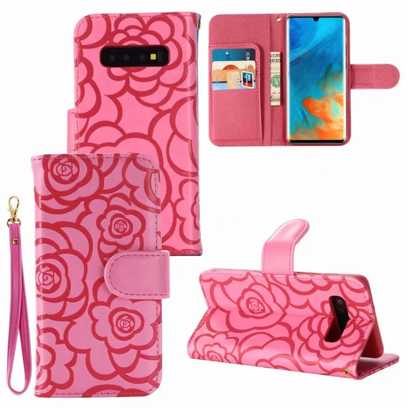 

3D Flower Phone TPU Case For Samsung Galaxy S10 S10+ Retro Camellia Floral Flip Leather Wallet Cover Voor Galaxy S10 Plus S10E