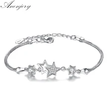 Anenjery популярные модные браслеты и браслеты из серебра 925 пробы с цирконием и кристаллами звезда цветок персика pulseira feminina S-B30